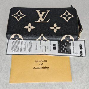 Louis Vuitton Black Beige Giant Monogram Empriente Zippy Long Wallet with COA